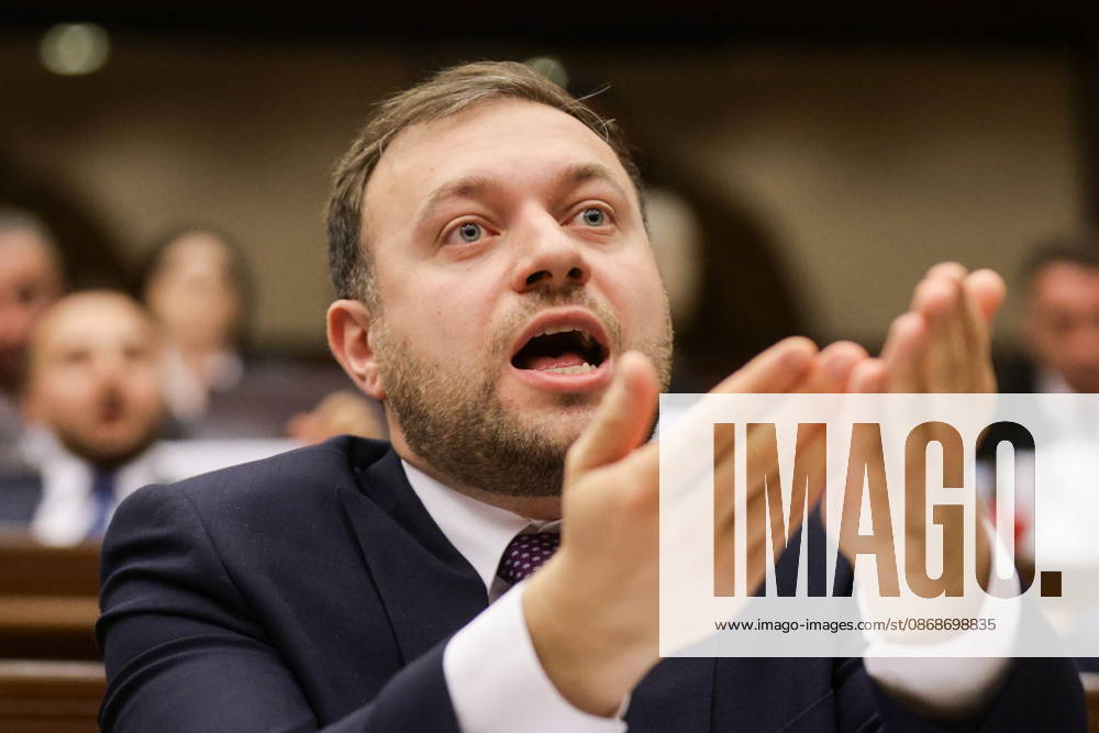 ARMENIA, YEREVAN - OCTOBER 6, 2026: Tigran Abrahamyan, Secretary of the Strong Armenia Party opposition faction, is pictured during the 2nd session of the Armenian National Assembly of the 9th convocation Yerevan Armenia - ZUMAt113 20261006_zaa_t113_031