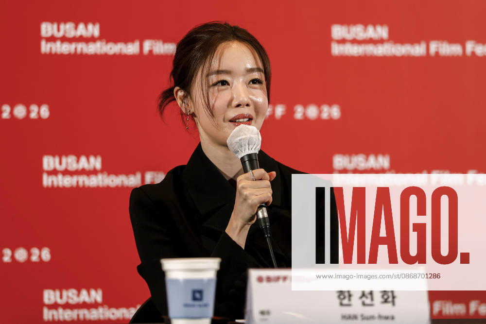 The Table: Day and Night cast at Busan International Film Festival South Korean actor Han Sun-hwa speaks during a press conference for The Table: Day and Night, the opening film of the 31st Busan International Film Festival (BIFF), at the Busan Cinema Center in Busan, South Korea, on October 06, 2026. Busan South Korea
