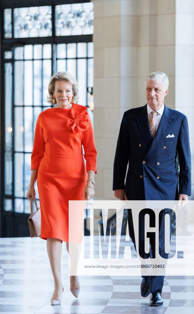 Queen Mathilde of Belgium and King Philippe - Filip of Belgium pictured during a royal meeting with the top Belgian athletes who have distinguished themselves over the past two years, at Laken Royal Castle, on Tuesday 6 October 2026. This concerns athletes who won a medal at a European or World Championship in an Olympic or Paralympic discipline, as well as Belgian athletes who have distinguished themselves exceptionally at the world level. BENOITxDOPPAGNE 188891066
