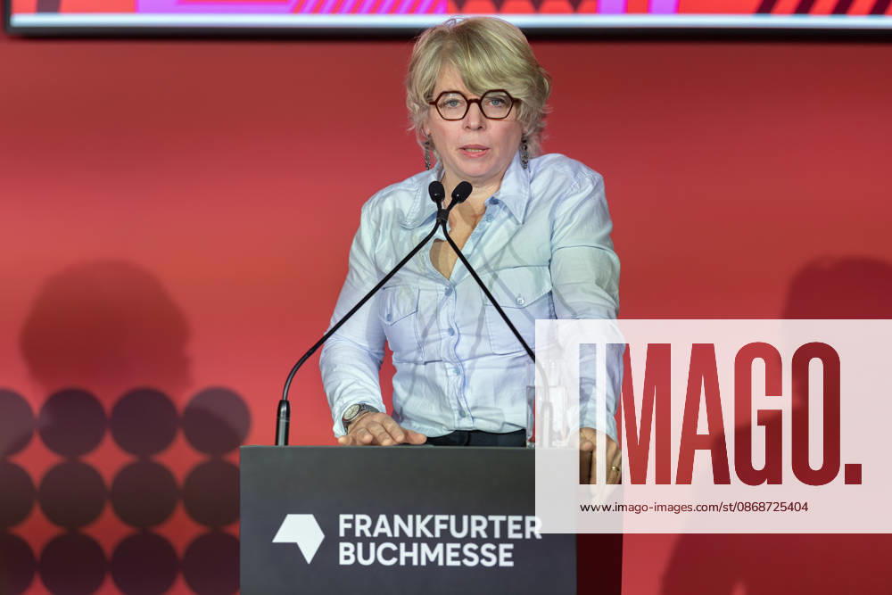 Frankfurt Book Fair 2026: Jill Lepore, an American historian and author, speaks during the opening press conference of the Frankfurt Book Fair 2026, Frankfurt am Main, Hesse, Germany, at the exhibition grounds