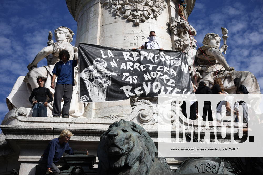 Student Demonstration - Paris Sudents are gathering at the Republique Square to protest against the current state of public education, once again, on October 6, 2026, in Paris, France. They demand more resources for the national education system, and raise against the far right party - le Rassemblement National. Photo by Raphael Lafargue ABACAPRESS.COM Paris France