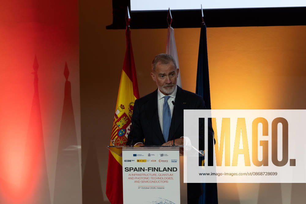 King FELIPE VI of Spain delivers a speech at a Finnish-Spanish business seminar during his state visit to Finland. The seminar brings together companies working in artificial intelligence, semiconductor and quantum technologies. Helsinki Finland - ZUMAt172 20261006_zip_t172_062