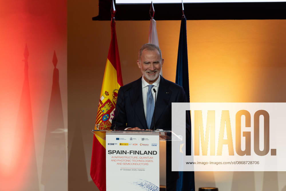 King FELIPE VI of Spain delivers a speech at a Finnish-Spanish business seminar during his state visit to Finland. The seminar brings together companies working in artificial intelligence, semiconductor and quantum technologies. Helsinki Finland - ZUMAt172 20261006_zip_t172_067