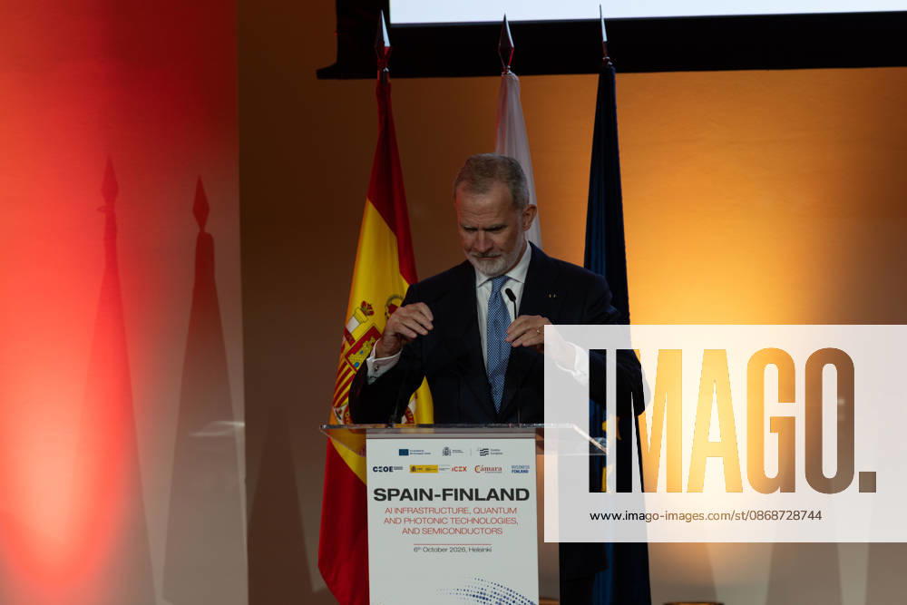 King FELIPE VI of Spain delivers a speech at a Finnish-Spanish business seminar during his state visit to Finland. The seminar brings together companies working in artificial intelligence, semiconductor and quantum technologies. Helsinki Finland - ZUMAt172 20261006_zip_t172_069