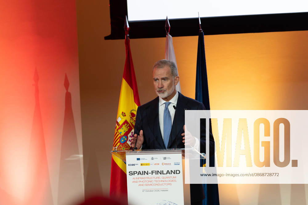 King FELIPE VI of Spain delivers a speech at a Finnish-Spanish business seminar during his state visit to Finland. The seminar brings together companies working in artificial intelligence, semiconductor and quantum technologies. Helsinki Finland - ZUMAt172 20261006_zip_t172_070