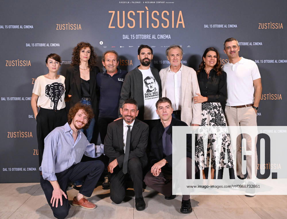 Director Francesco Piras and the cast including Michele Riondino, Fabrizio Ferracane, Paola Giannini, Jacopo Cullin, Francesco Colella, and Geppi Cucciari, story and screenplay by Lisa Nur Sultan and Niccolo Gentili, based on the book by lawyer Mauro Trogu and Beniamino Zuncheddu entitled I Am Innocent, during the photocall for the presentation of the film Zustissia, inspired by the true story of the longest miscarriage of justice in Italian history, 33 years of wrongful imprisonment. Rome, 06 10 2026 Rome Italy - ZUMAa289 20261006_zia_a289_031