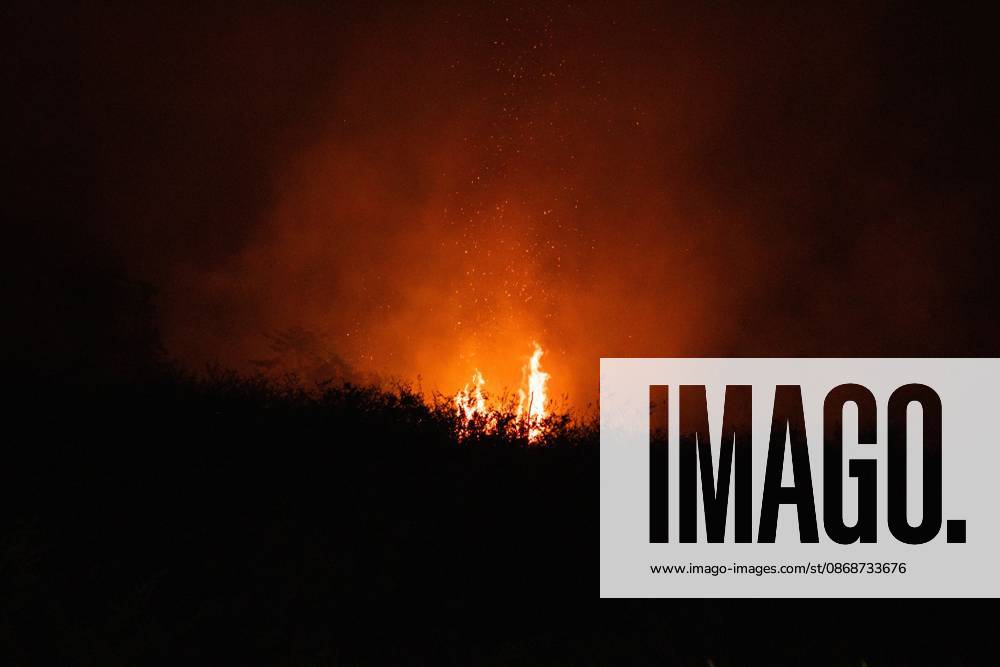 Land Fire Burns in Jambi, Indonesia JAMBI, INDONESIA, OCTOBER 6, 2026: Firefighters battle a land fire burning through trees and vegetation in the Penyengat Rendah area of Jambi City, as local residents observe the blaze. Forest and land fires across parts of Jambi and Sumatra continue to affect air quality and raise environmental concerns during the dry season. Jambi Indonesia
