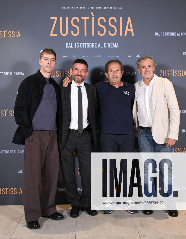 Michele Riondino, Fabrizio Ferracane, and Beniamino Zuncheddu, with lawyer Mauro Trogu, the authors of the book I Am Innocent, during the photocall for the presentation of the film Zustissia, inspired by the true story of the longest miscarriage of justice in Italian history: 33 years of wrongful imprisonment. Rome, October 6, 2026 Rome Italy - ZUMAa289 20261006_zia_a289_093