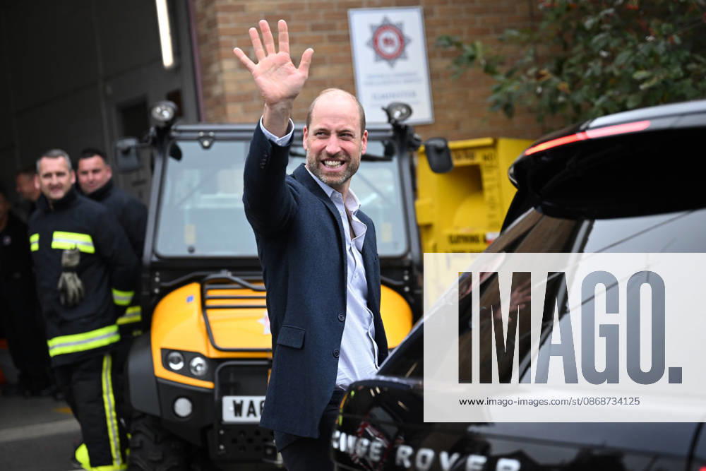 The Prince Of Wales Visits Ilminster ILMINSTER, ENGLAND - OCTOBER 06: Prince William, Prince of Wales waves to well wishers during his visit to Ilminster Fire Station on October 06, 2026 in Ilminster, England. The Prince of Wales visited Ilminster in Somerset to learn about communities growing their resilience to wild fires, flood and challenges caused by extreme weather and global warming., Credit:Finnbarr Webster PA ROTA - B68 Avalon United Kingdom, England, Ilminster