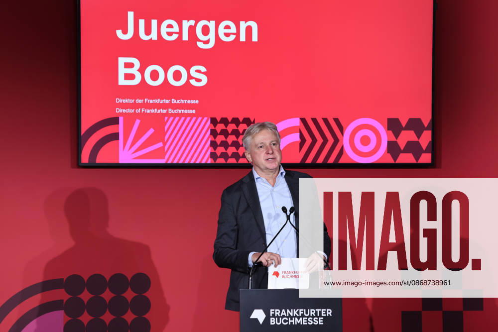 Opening of the 78th Frankfurt Book Fair: Juergen Boos, Director of the Frankfurt Book Fair, speaks at the opening press conference for the 2026 Frankfurt Book Fair. The Guest of Honor country in 2026 is the Czech Republic. The 78th Frankfurt Book Fair will take place from October 7–11, 2026, at the Frankfurt am Main Exhibition Center in Hesse, Germany. 2026-10-06_frankfurter-buchmesse_09