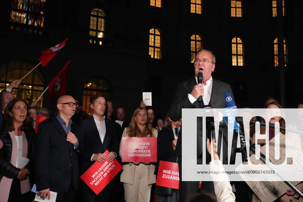 Demonstration by the SPD parliamentary group in the Bundestag in Berlin following the election of the AfD president of the state parliament in Saxony-Anhalt; Defense Minister Boris Pistorius delivering a passionate speech to participants at a spontaneous demonstration and march through Berlin following the election of an AfD member of the state pa