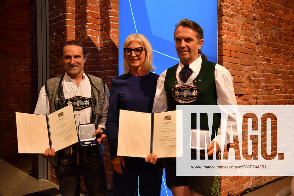 Ulrike Scharf, Bavarian Minister of State, and Alexander and Thomas Huber of Huber Baum; Awarding of the Bavarian State Medal for Social Service 2026; All Saints Day; Hofkirche, Munich