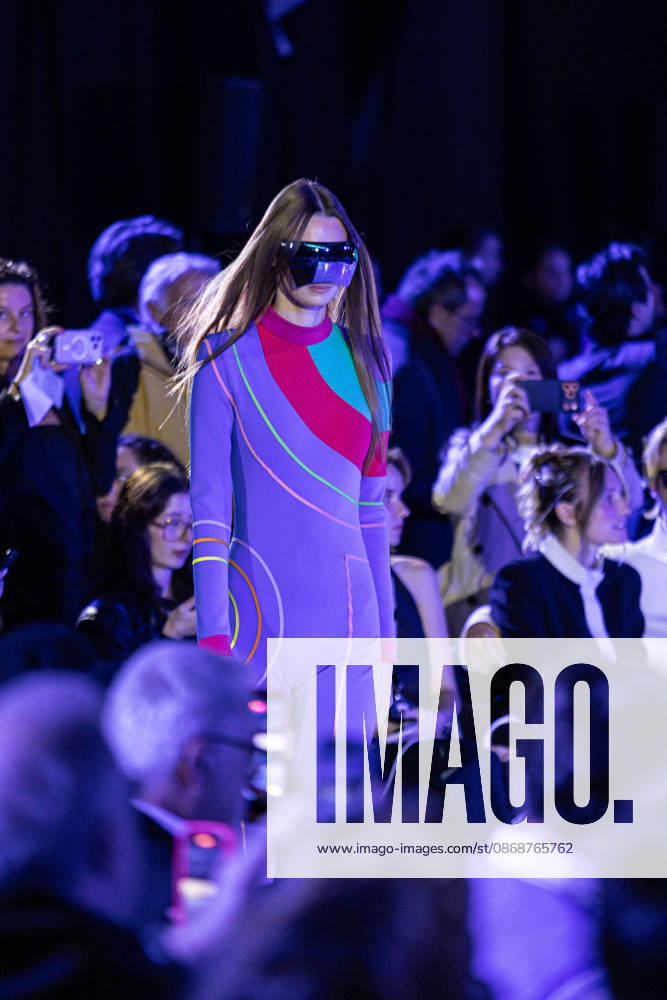 PFW Pierre Cardin Runway NB A model walks the runway during the Pierre Cardin Womenswear Spring Summer 2027 show at Pailleron ice rink as part of Paris Fashion Week on October 06, 2026 in Paris, France. Photo by Nasser Berzane ABACAPRESS.COM Paris France