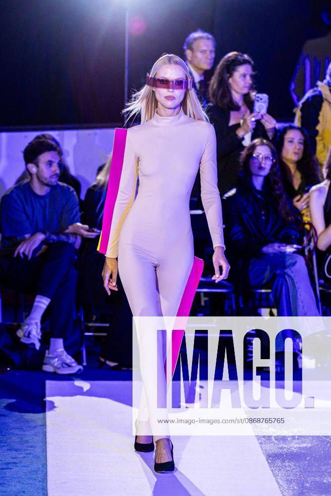 PFW Pierre Cardin Runway NB A model walks the runway during the Pierre Cardin Womenswear Spring Summer 2027 show at Pailleron ice rink as part of Paris Fashion Week on October 06, 2026 in Paris, France. Photo by Nasser Berzane ABACAPRESS.COM Paris France
