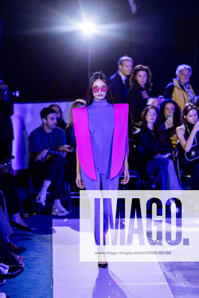 PFW Pierre Cardin Runway NB A model walks the runway during the Pierre Cardin Womenswear Spring Summer 2027 show at Pailleron ice rink as part of Paris Fashion Week on October 06, 2026 in Paris, France. Photo by Nasser Berzane ABACAPRESS.COM Paris France