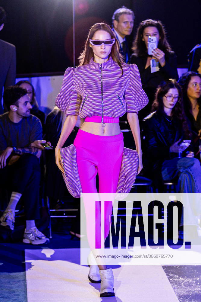 PFW Pierre Cardin Runway NB A model walks the runway during the Pierre Cardin Womenswear Spring Summer 2027 show at Pailleron ice rink as part of Paris Fashion Week on October 06, 2026 in Paris, France. Photo by Nasser Berzane ABACAPRESS.COM Paris France