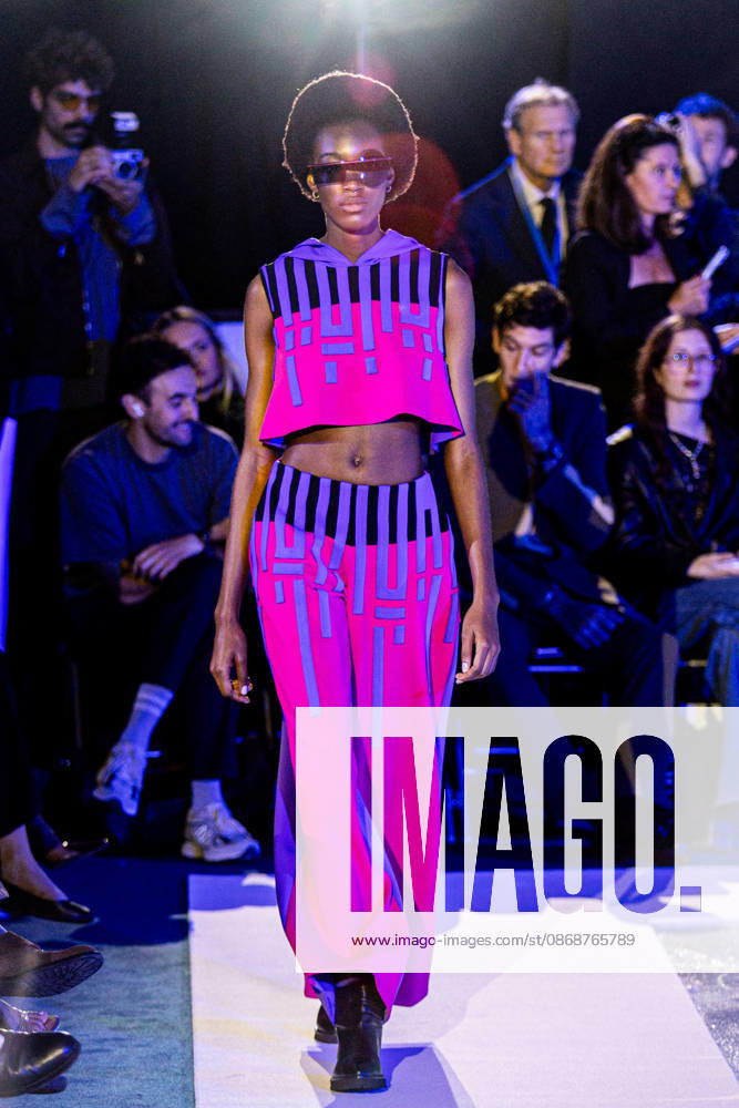 PFW Pierre Cardin Runway NB A model walks the runway during the Pierre Cardin Womenswear Spring Summer 2027 show at Pailleron ice rink as part of Paris Fashion Week on October 06, 2026 in Paris, France. Photo by Nasser Berzane ABACAPRESS.COM Paris France