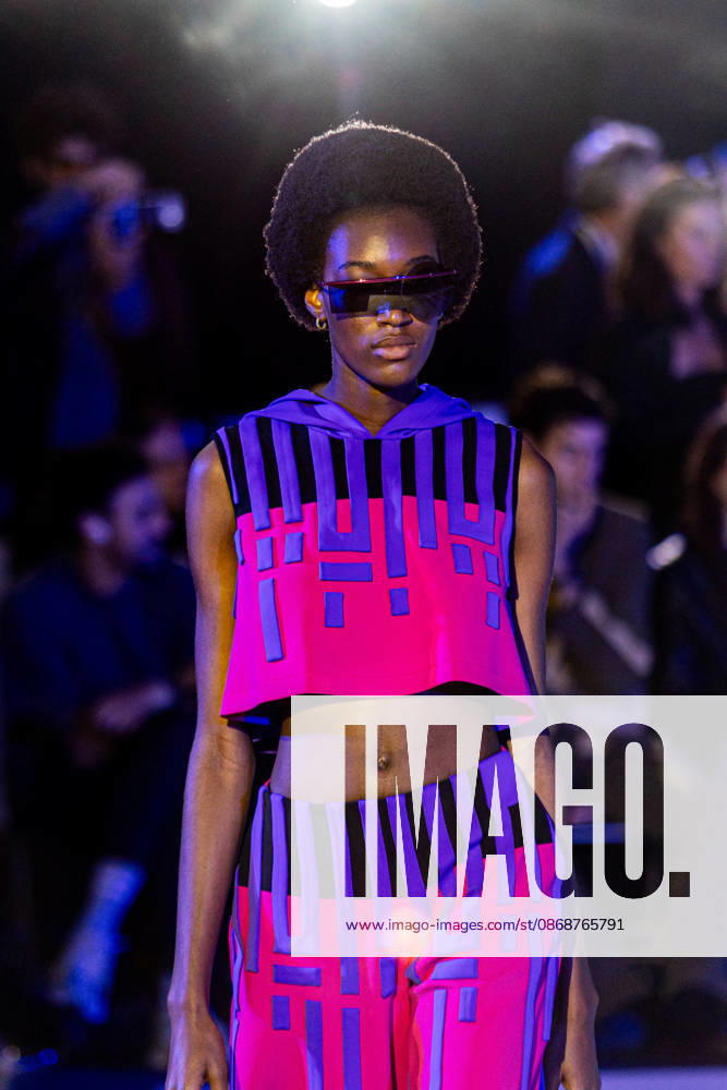 PFW Pierre Cardin Runway NB A model walks the runway during the Pierre Cardin Womenswear Spring Summer 2027 show at Pailleron ice rink as part of Paris Fashion Week on October 06, 2026 in Paris, France. Photo by Nasser Berzane ABACAPRESS.COM Paris France