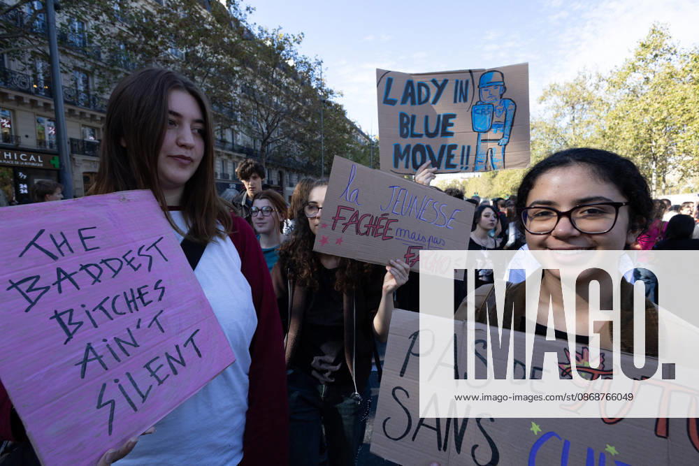 Student Demonstration - Paris RL Protesters hold signs as they take part in a demonstration as part of a nationwide day of actions called by high-school students, joined by unions and teachers, who for days have been demanding better learning conditions in protests punctuated by violent confrontations in Paris on October 6, 2026. Photo by Raphael Lafargue ABACAPRESS.COM Paris France