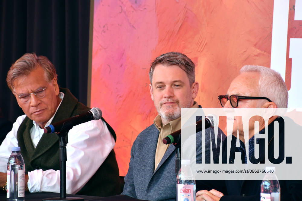 NEW YORK, NY- OCTOBER 6: Aaron Sorkin, Michael Arden and Bradley Whitford at the press conference for A Few Good Men at Lincoln Center Theater in the Vivian Beaumont Theatre on October 6, 2026 in New York City.