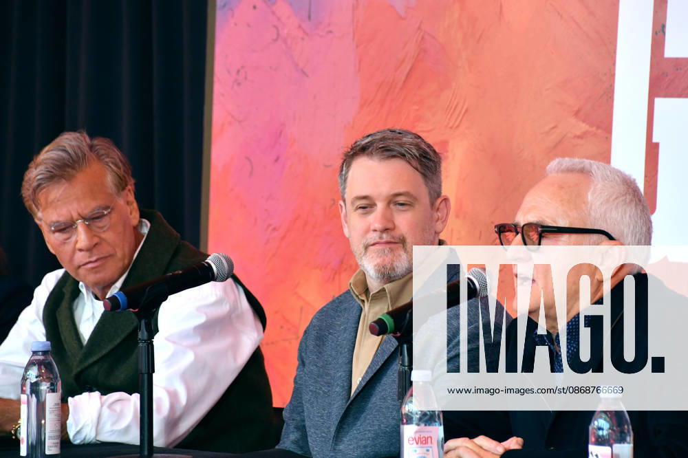 NEW YORK, NY- OCTOBER 6: Aaron Sorkin, Michael Arden and Bradley Whitford at the press conference for A Few Good Men at Lincoln Center Theater in the Vivian Beaumont Theatre on October 6, 2026 in New York City.