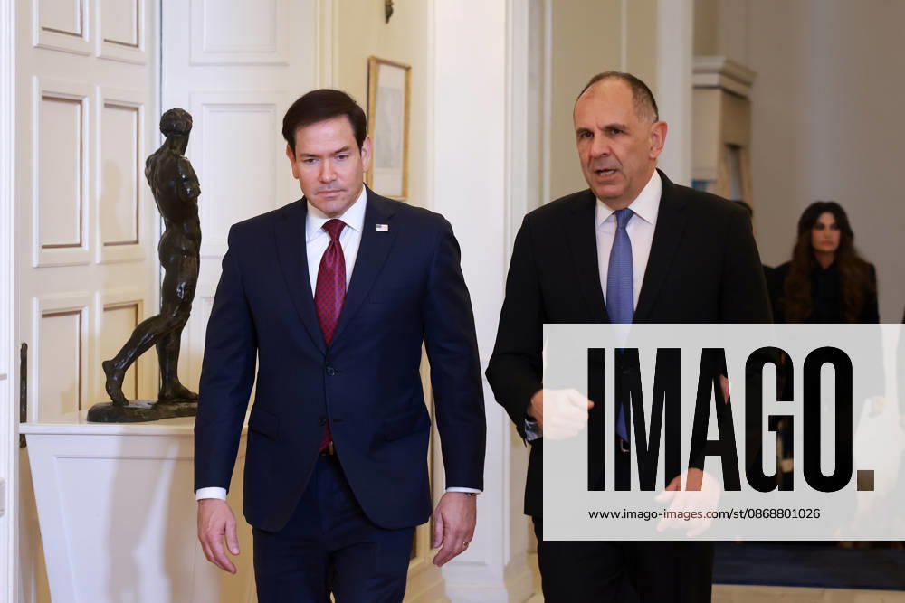 Greek Foreign Minister Giorgos Gerapetritis meets US Secretary of State Marco Rubio in Athens ATHENS, GREECE - OCTOBER 7: Greek Foreign Minister Giorgos Gerapetritis meets with US Secretary of State Marco Rubio at the Ministry of Foreign Affairs in Athens, Greece on October 7, 2026. Costas Baltas Anadolu Athens Greece. Editorial use only. Please get in touch for any other usage.