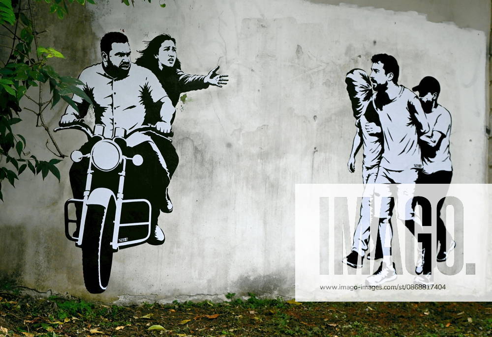 IPA89393687 - MILAN - October 7, 2026 - A mural by Alexandro Palombo, an artwork on display on October 7 at the Museum of Modern Art, located at 16 Via Palestro, dedicated to the young couple kidnapped during the attack on the Nova Music Festival