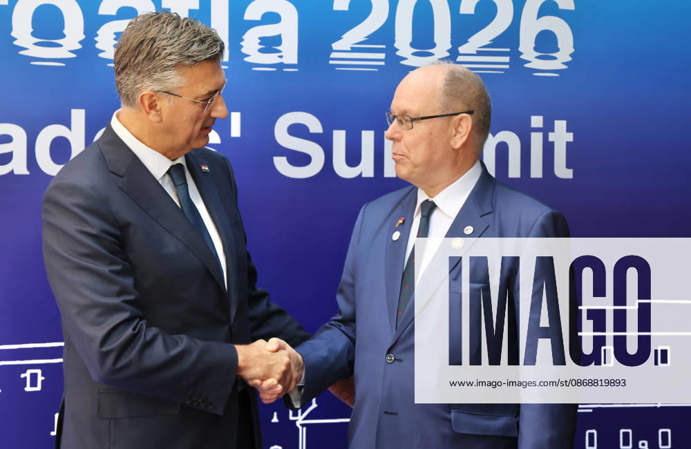 EU MED9 Prime Minister of Croatia Andrej Plenkovic welcomes Prince Albert II of Monaco for EU MED9 summit at Split, Croatia on October 7, 2026. IvoxCagalj PIXSELL