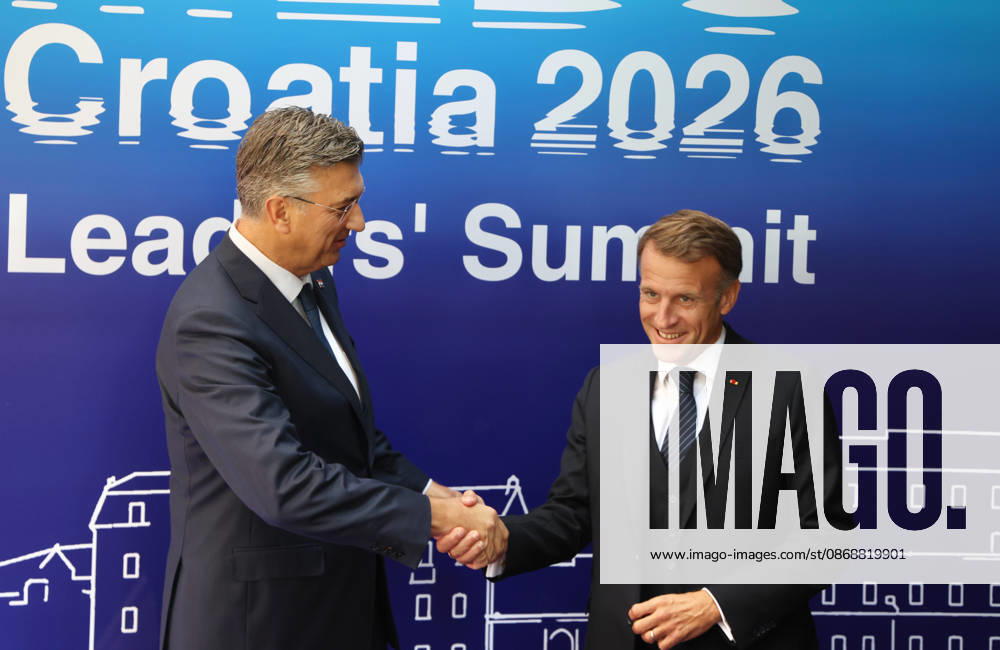 EU MED9 Prime Minister of Croatia Andrej Plenkovic welcomes President of France Emmanuel Macron for EU MED9 summit at Split, Croatia on October 7 , 2026. Photo IvoxCagalj PIXSELL