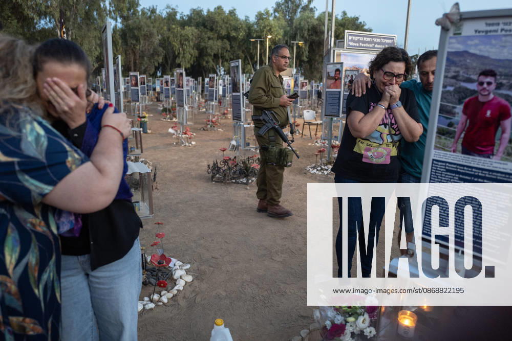Israelis mourn at sunrise in the Re im memorial on the third anniversary where Hamas massacred 364 people and took another 40 hostages during the Nova dance party on October 7, 2023, near Kibbutz Re im, southern Israel on Wednesday, October 7, 2026. The Hamas cross-border attacks resulted in the deaths of approximately 1,200 people and the abduction of 251 hostages. ISR202606080027 JimxHollander