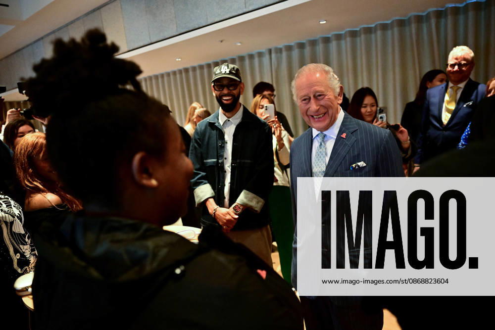 Britain s King Charles III smiles as he meets a mentor during a visit to a music workshop for young people, the first as part of the Apple x Kings Trust Creative Labs, at Battersea Power Station in south west London on October 7, 2026., Credit:BEN STANSALL PA ROTA - B68 Avalon United Kingdom, London