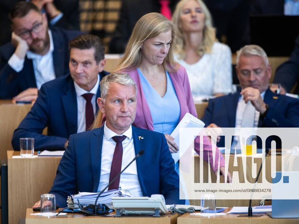 8 THURINGIAN STATE PARLIAMENT 56th PLENARY SESSION ** FOR ** ** Oct. 7, 2026, Erfurt, Thuringian State Parliament, 8th Legislative Session, 56th Plenary Session. Photo: Björn Höcke (AfD), parliamentary group leader; Wiebke Muhsal (AfD). Germany, Thuringia, Erfurt. Copyright SaschaxFromm