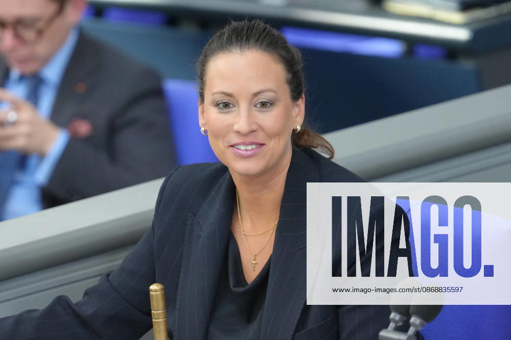 German Bundestag, 98th Plenary Session: Caroline Bosbach (CDU) during her first appearance as secretary at her seat on the presiding board in the plenary chamber during the 98th session of the German Bundestag in Berlin, October 7, 2026, Berlin, Germany