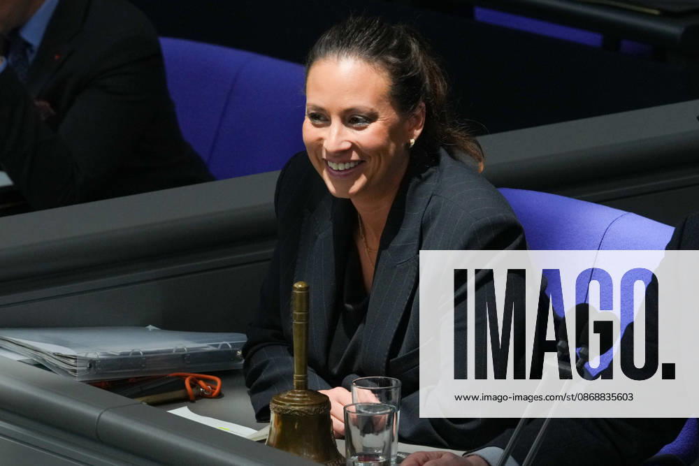 German Bundestag, 98th Plenary Session: Caroline Bosbach (CDU) during her first appearance as secretary at her seat on the presiding board in the plenary chamber during the 98th session of the German Bundestag in Berlin, October 7, 2026, Berlin, Germany