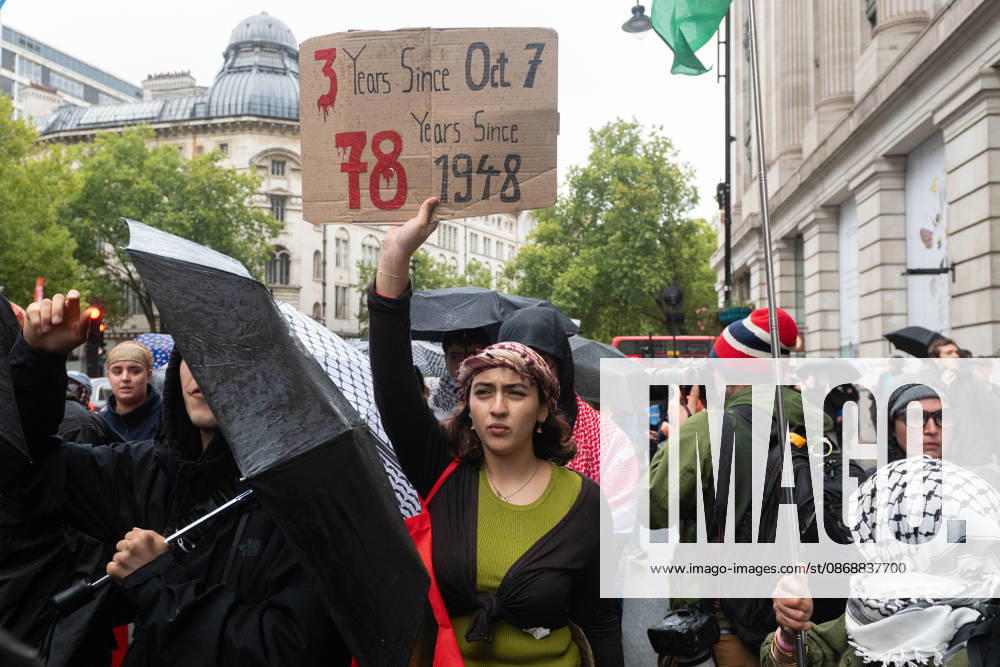 Pro-Palestinian protesters march In London LONDON, UNITED KINGDOM - OCTOBER 7: Pro-Palestinian demonstrators and students take part in a protest on the third anniversary of the October 7, 2023 attacks on Gaza in London, United Kingdom, on October 7, 2026. Protestors called for an end to Israeli military operations in Gaza and expressed solidarity with the Palestinian people. Thomas Krych Anadolu London United Kingdom. Editorial use only. Please get in touch for any other usage.