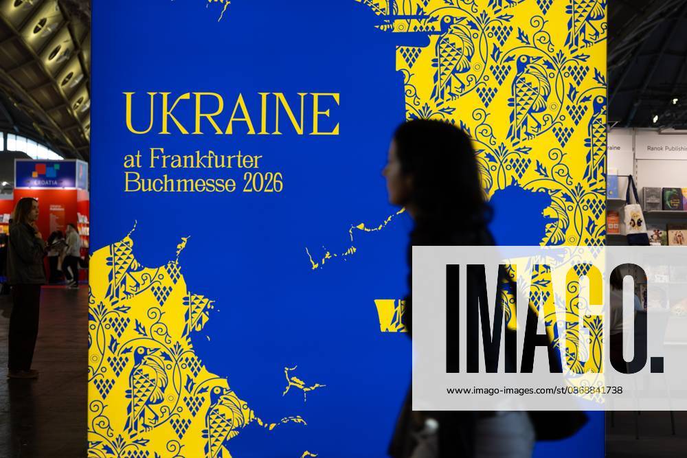 78th Frankfurt Book Fair: A visitor strolls past the Ukrainian booth at the Frankfurt Book Fair in Frankfurt am Main. The 78th Frankfurt Book Fair will take place October 7–11, 2026, at the Frankfurt am Main Exhibition Center in Hesse, Germany. 2026-10-07_frankfurter-buchmesse_26