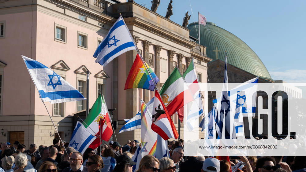 Memorial ceremony at Bebelplatz in Berlin-Mitte, the heart of the German capital. Memorial event marking the 3rd anniversary of the Hamas terrorist attack in Israel on October 7. Never forget. Never be silent. Berlin, Berlin, Germany, Bebelplatz