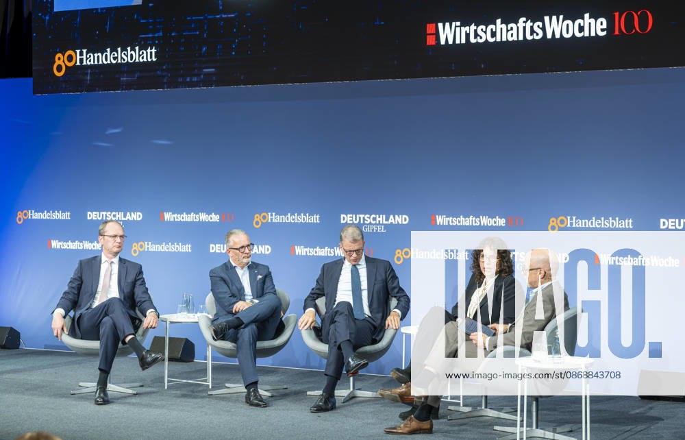 80 Years of Handelsblatt and 100 Years of WirtschaftsWoche EUR, Germany, Berlin, October 7, 2026 Marc Billeb, Spokesperson for the Executive Board, PwC Germany, Carsten Knobel, CEO of Henkel Europe, Christian Sewing, CEO of Deutsche Bank, as well