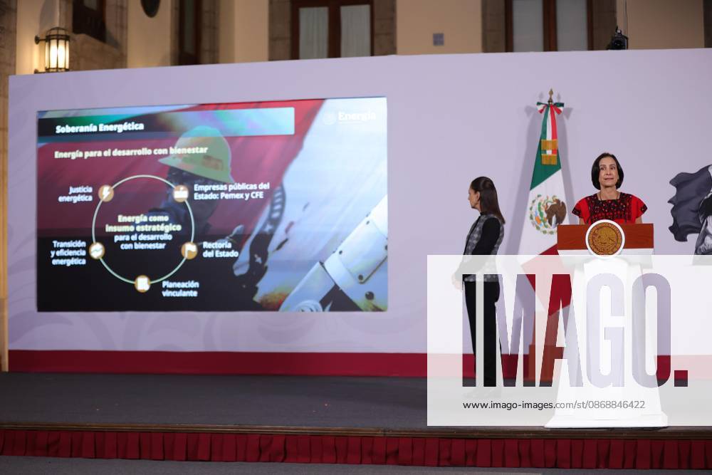 TO-45384- CIUDAD DE MEXICO,2026-10-07. Energy Secretary Luz Elena Gonzalez Escobar speaks during President Claudia Sheinbaum Pardos daily morning press briefing at the National Palace in Mexico City She presented progress updates and strategic plans to strengthen CFE increase renewable energy generation and expand electrical coverage nationwide. Clasos.com.mx - ZUMAcs4_ 20261007_faa_cs4_102