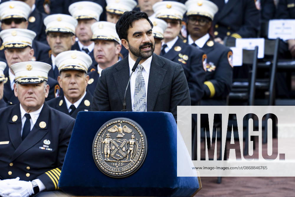 New York City Mayor ZOHRAN MAMDANI (D) speaking at the 119th Annual FDNY (Fire Department of the City of New York) Memorial Service in New York City. New York City United States - ZUMAb161 20261007_aap_b161_012