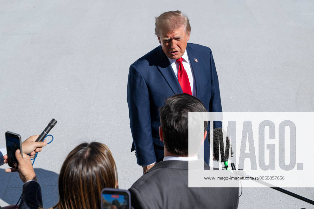 President DONALD TRUMP speaks to reporters on the South Lawn of the White House before departing for San Antonio, Texas, where he is scheduled to headline a midterm campaign rally at Freeman Coliseum as Republicans seek to boost turnout and support candidates including Texas Attorney General KEN PAXTON. Washington United States - ZUMAk206 20261007_znp_k206_010