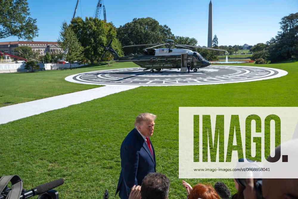 President DONALD TRUMP speaks to reporters on the South Lawn of the White House before departing for San Antonio, Texas, where he is scheduled to headline a midterm campaign rally at Freeman Coliseum as Republicans seek to boost turnout and support candidates including Texas Attorney General KEN PAXTON. Washington United States - ZUMAk206 20261007_znp_k206_029