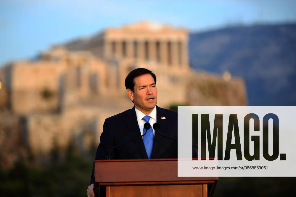 US Secretary of State visits Athens - US Secretary of State Marco Rubio delivers a speech on the Pnyx hill with the Acropolis in the background in Athens, Greece, 07 October 2026. Marco Rubio is visiting Athens for the launch of the 6th Greece-US Strategic Dialogue, focusing on defense, energy, and regional cooperation. ATHENS Greece