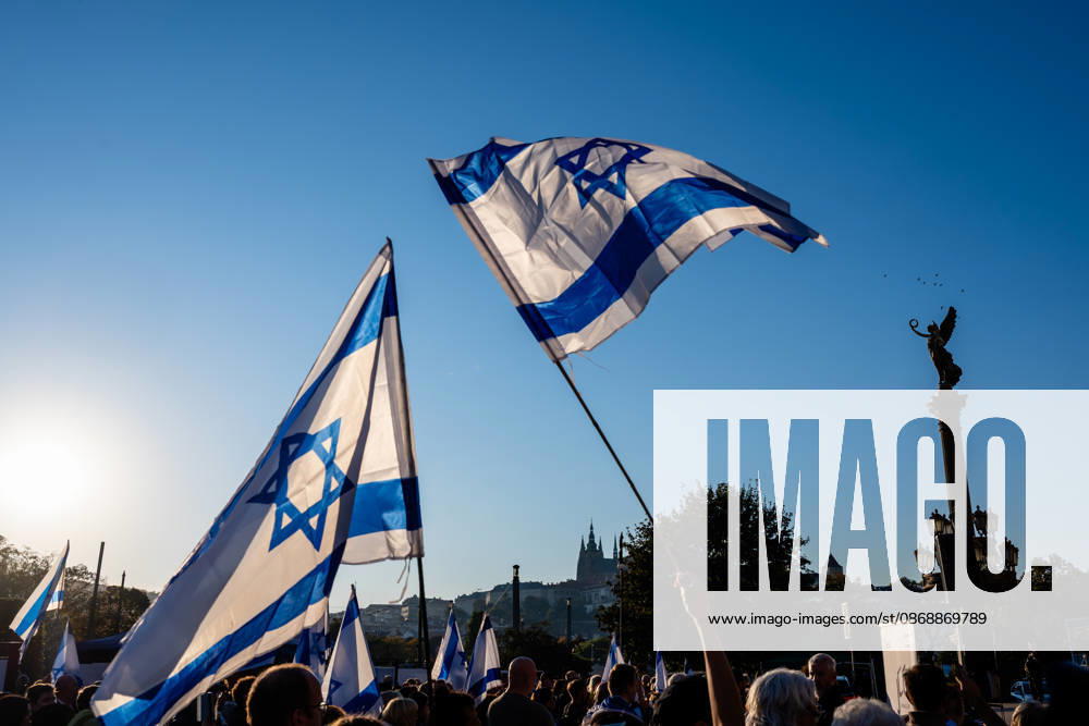 Prague marks three years since start of Israel - Hamas conflict - 07 Oct 2026 People holding israeli flags at Jan Palach Square in Prague during a ceremony honoring the victims of the October 7 2023 attacks in Israel. The attack which was carried out by the Palestinian militant group, Hamas from the Gaza Strip, resulted in the deaths of 1,205 people, most of them civilians. In response, Israel began military campaign on Gaza Strip. Various commemorations are taking place globally to mark the third anniversary of the Hamas attacks in Israel. Prague Czech Republic
