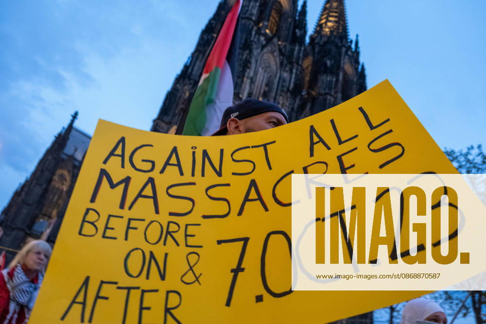 Multiple hundreds of people took part in a demonstration in Cologne marking the third anniversary of October 7, 2023, protesting IsraelÃ¢â‚¬â ¢s military campaign and genocidal intervention in Gaza. A smaller counter-protest took place without reported confrontations between the two groups...Police intervened and stopped the demonstration multiple times before protesters were held inside a police cage for approximately two hours. Officers later opened a corridor and allowed them to leave in small groups. During the dispersal, police arrested around 10 protesters, who were later released from custody. Cologne Germany - ZUMAm356 20261007_zip_m356_001