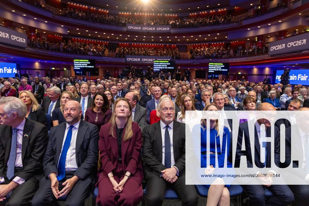 Conservative Party Conference, Day 4, The ICC Birmingham, UK - 07 Oct 2026 (L-R), British Shadow Secretary of State for Defence James Cartlidge, British Shadow Lord Chancellor Nick Timothy and British Shadow Secretary of State for Housing, Communities and Local Government Kaite Lam sitting in the front row, on the final day of the UK Conservative Party Conference in Birmingham The Conservative Party leader, Kemi Badenoch s gives her keynote speech at the International Convention Centre on the final day (day four) of the Conservative Party Conference at the International Convention Centre in Birmingham. The Conservative Party opened its annual conference under the slogan Stronger economy, stronger country Birmingham United Kingdom