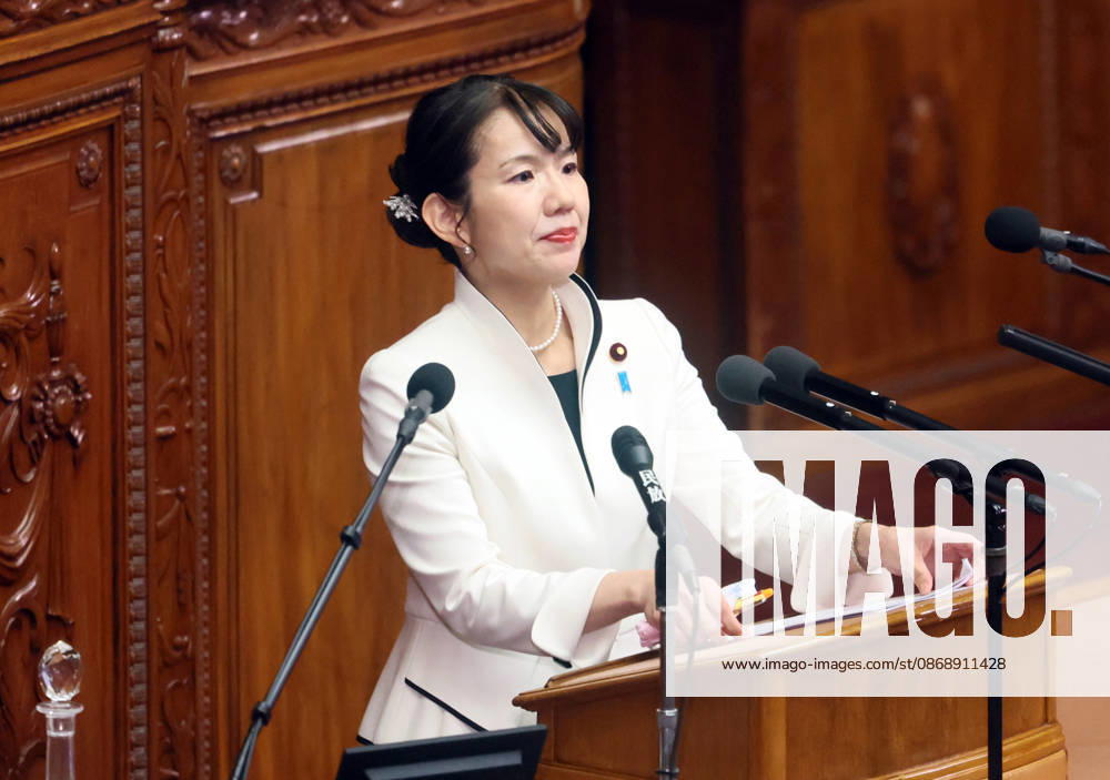 Tokyo, Japan - Japan s opposition party Sanseito lawmaker Mayuko Toyota questions to Prime Minister Sanae Takaichi at Lower House s plenary session at the National Diet in Tokyo on Monday, October 8, 2026. (photo by Yoshio Tsunoda AFLO) aflo_354274232