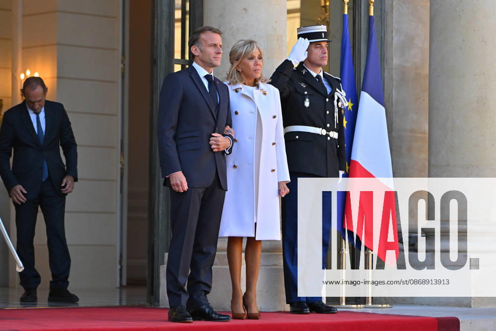 French president hosts German president, Elysee Palace, Paris, France French president Emmanuel Macron and his wife Mme Brigitte Macron host German President Mr Frank Walter Steinmeier and wife Mme Elke Budenbender at the Elysee Palace on October 08, 2026. Paris Elysee Palace Ile de France France