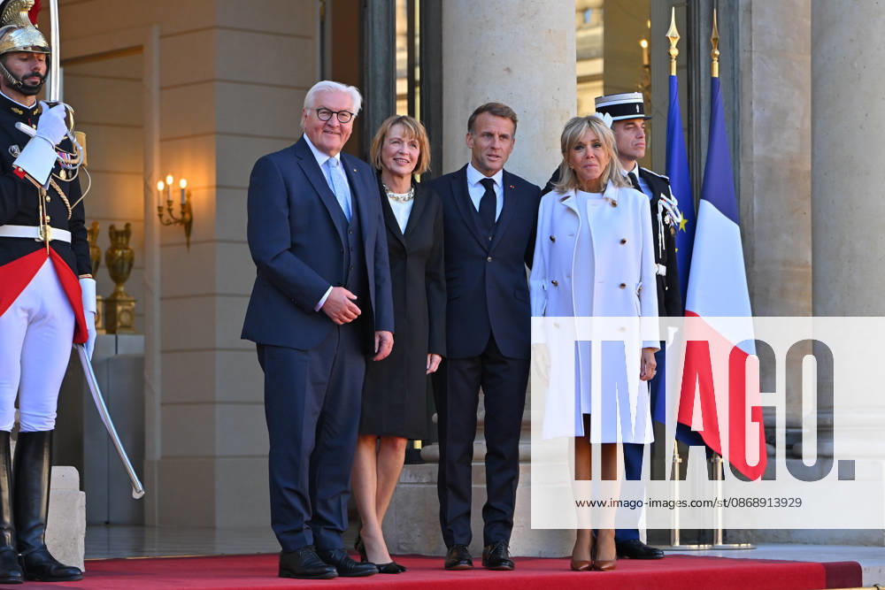 French president hosts German president, Elysee Palace, Paris, France French president Emmanuel Macron and his wife Mme Brigitte Macron host German President Mr Frank Walter Steinmeier and wife Mme Elke Budenbender at the Elysee Palace on October 08, 2026. Paris Elysee Palace Ile de France France
