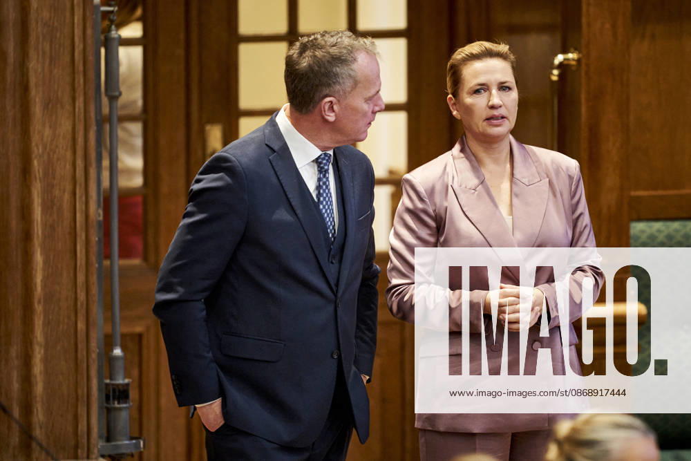 Opening debate in the Danish Parliament: Kim Edberg Andersen of the Danish Democrats and Prime Minister Mette Frederiksen of the Social Democratic Party during the opening debate of the Danish Parliament in the Parliament Hall at Christiansborg on Thursday, October 8, 2026, Copenhagen, Denmark